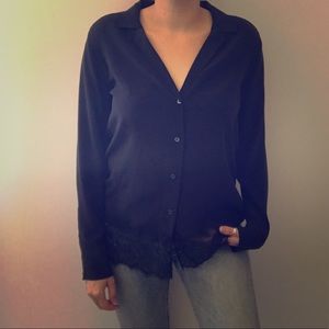 Equipment black collared blouse size Large